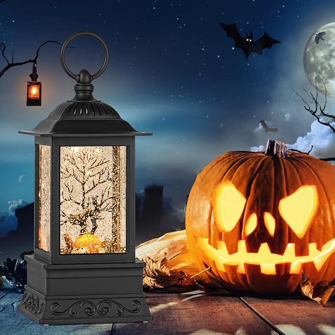 Halloween Snow Globe Black Cat Lantern, Glitter Lighted Snow Globes Halloween Decorations for Home, Light Up Snowglobe Halloween Décor-Ruum Studio Home