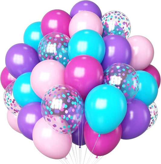 Pink Purple Blue Balloons 60 Pcs Hot Pink Light Pink Teal Purple Latex Balloon Pastel Purple Teal Pink Confetti Balloons for Kids Magic Theme Mermaid Princess Birthday Baby Shower Party Decor-Ruum Studio Home