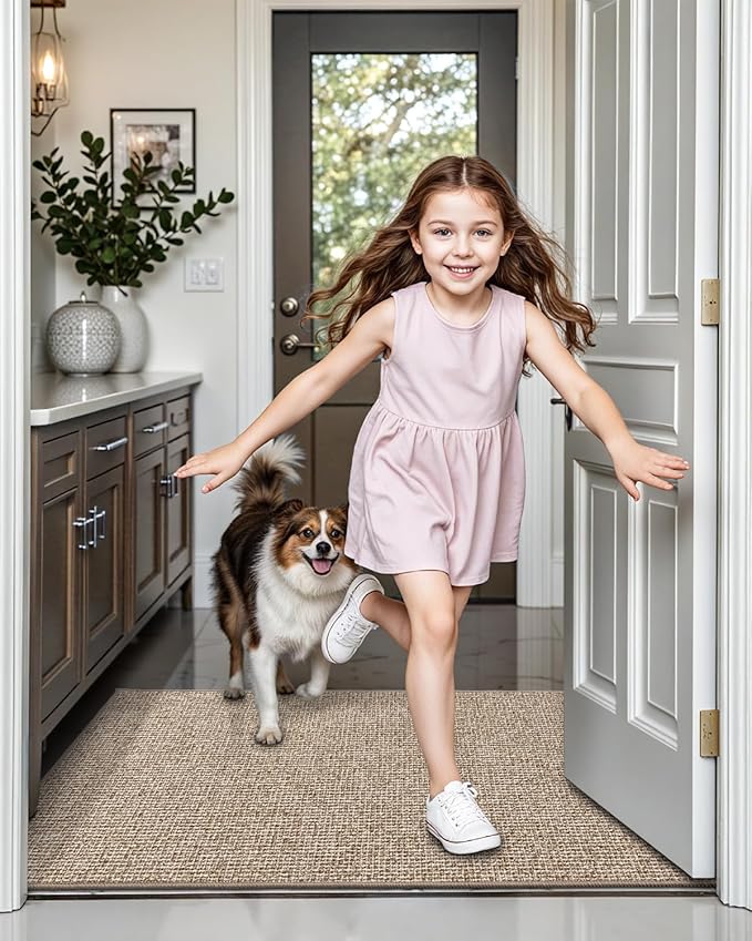 LUMI Indoor Door Mat 17"x30", Ultra Thin Low Profile Non-Slip Doormat for Home Entrance, Absorbent & Stain-Resistant Welcome Mats, Washable Entryway Mat for Front Door, Patio, Porch, Khaki-Ruum Studio Home