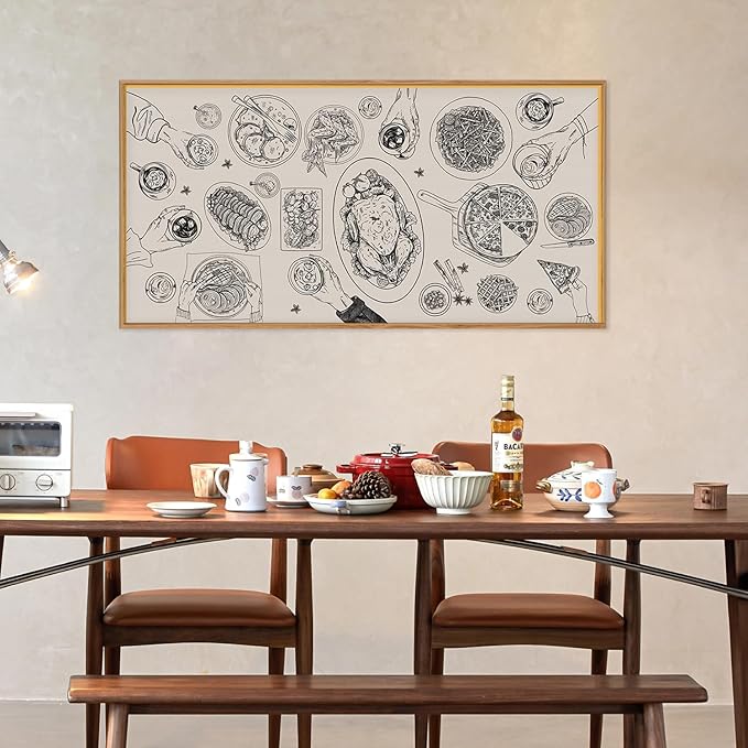 Vintage Food and Drink Framed Canvas Wall Art Set,Retro Sketch Pizza Cheers Wall Decor,Thanksgiving Dinner Turkey Artwork,Black and white Art Prints for Kitchen,Dining Room,Gatherings Decor-20"x40"-Ruum Studio Home