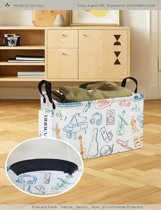Rectangular Folding Laundry Basket,waterproof Canvas Basket,gift basket,Suitable for children's room,Clothes,Toys Storage(musical instrument)-Ruum Studio Home