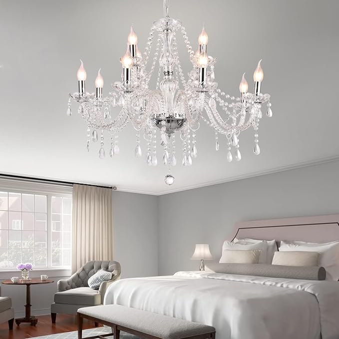 Modern Elegant 15 Lights K9 Crystal Glass Chandelier Pendant Ceiling Lighting European Style for Dining Living Room Bedroom Transparent,15 E12 Bulbs Required-Ruum Studio Home