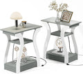 End Tables Living Room Set of 2,Grey End Table with Charging Station,Grey Side Table, Nightstand for Bedroom, 3 Tier End Table with Storage Shelf for Living Room-Ruum Studio Home