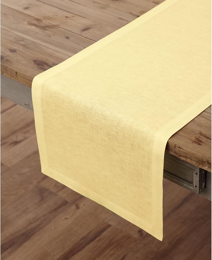 Solino Home Linen Yellow Table Runner 120 Inches Long - 100% Pure Linen 14 x 120 Inch Table Runner - Fete-Ruum Studio Home