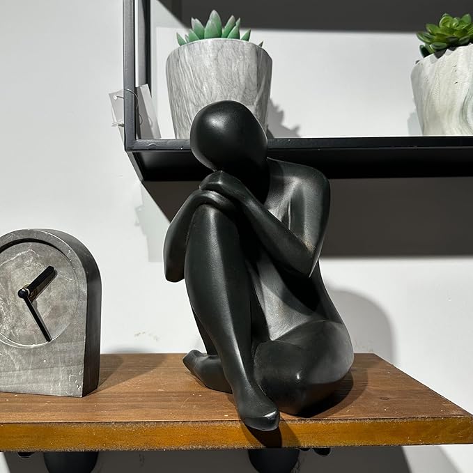 Guichifun Thinker Statue Resin Abstract Sculpture - Collectible Woman Figurine Art Home Office Bookshelf Decorative Objects Desktop Black Decor for Men&Women 5.25 X 6.25 X 8.5 Inch-Ruum Studio Home