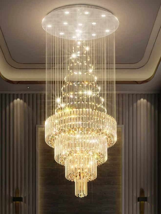 Flashing God D32''X H110'' High Ceiling Chandelier Crystal Raindrop Chandeliers Staircase Large Chandelier Villa Entrance Foyer Ceiling Light High Ceiling Pendant Light Fixture-Ruum Studio Home