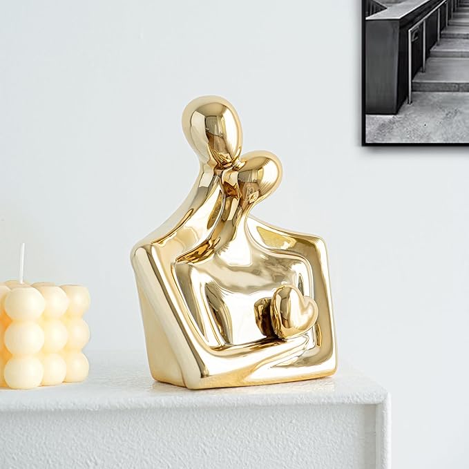 Porcelain Romantic Couple Figurines Statue Gold Aesthetic Decorations Hugging Couple Sculptures - Modern Ceramic Sculpture Home Accents for Living Room Bedroom Coffee Table, Desktop, Bookshelf-Ruum Studio Home