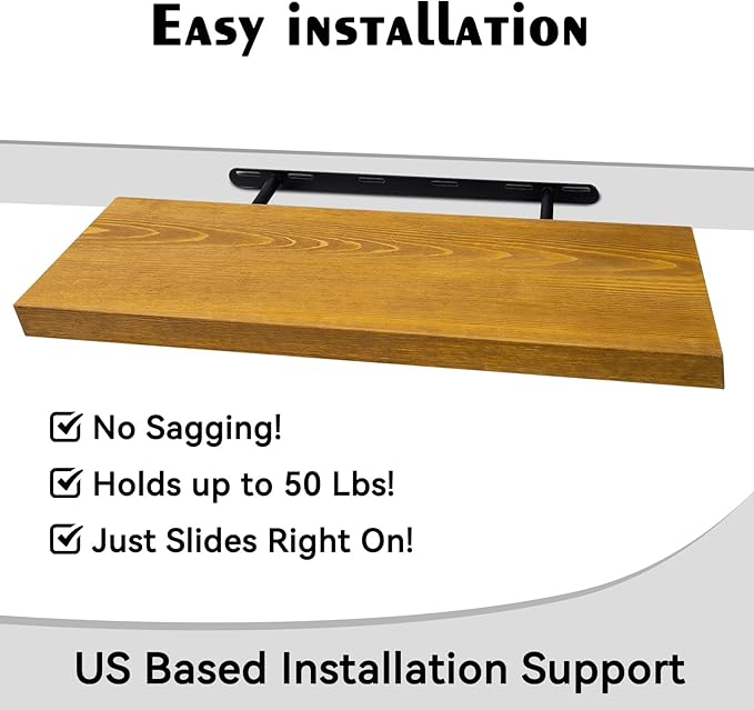 BGMG Wood Floating Shelves for Wall 24 inch Set of 2, Rustic Wooden Wall Mount Shelves for Living Room Bedroom Kitchen Farmhouse-24x6.7x1.25 inch- Gold Oak-Ruum Studio Home