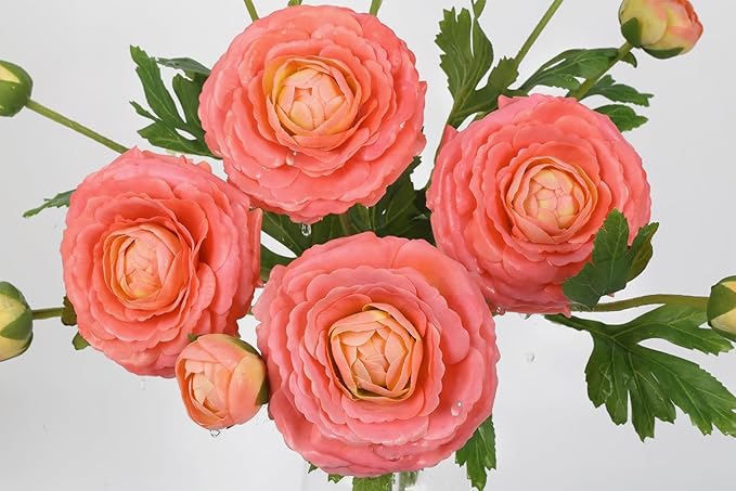 IPOPU 4PCS Real Touch Ranunculus Artificial Flowers Faux Ranunculus Flowers for Vases Real Look Silk Peonies Fake Peony Flowers for Home Indoor Wedding Centerpieces for Table Decorations (Orange)-Ruum Studio Home