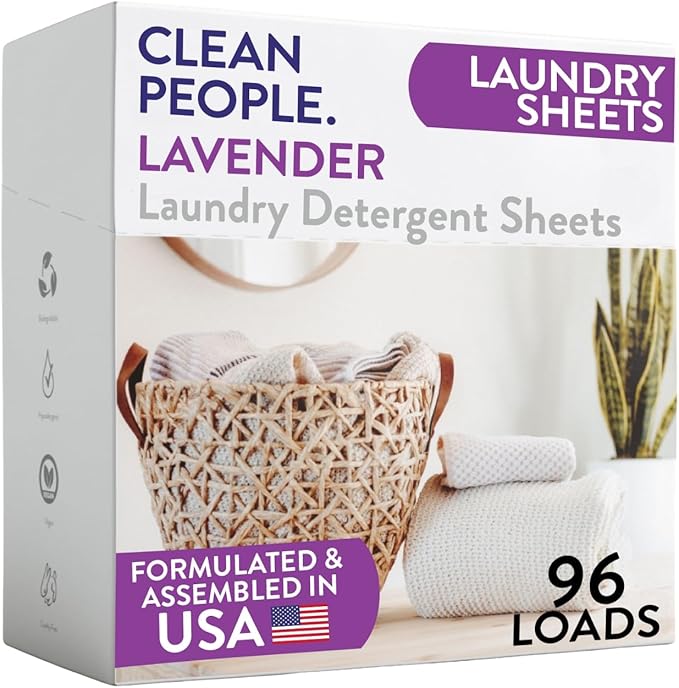 The Clean People Lavender Laundry Detergent Sheets - Laundry Soap - Ultra Concentrated, Recyclable Packaging, Stain Fighting - Lavender, 96 Pack-Ruum Studio Home