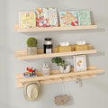 MBYD Wood Wall Shelf With Hooks Floating Shelves for Wall Bathroom Shelves Wall Mounted Nursery Floating Bookshelf for Kids Room Toy Storage Shelf for Bedroom Picture Frames Kitchen (Natural, 36 Inch)-Ruum Studio Home