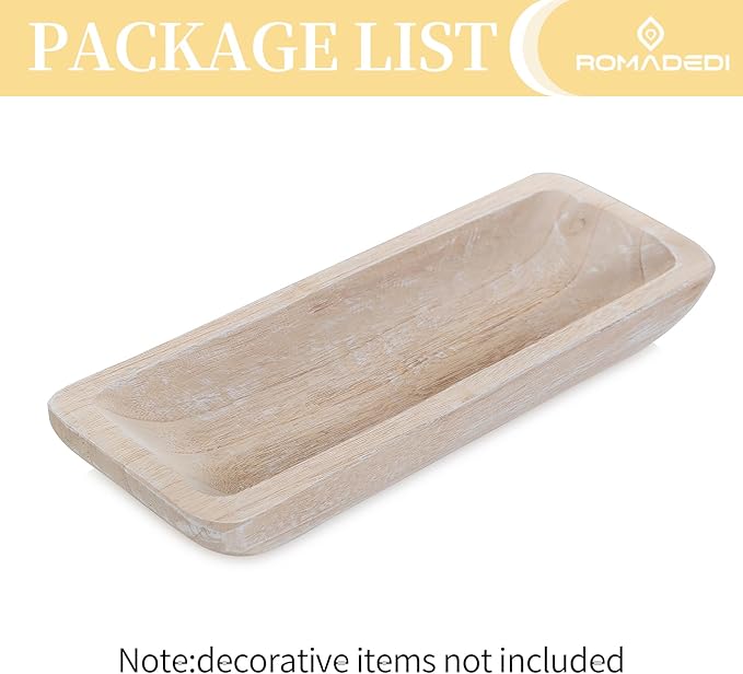 Romadedi Decorative Bowls for Home Decor - 16" Wooden Dough Bowl for Decor, Large Wood Bowl for Kitchen Table Centerpieces Long Narrow Wooden Tray for Dining Table Whitewashed-Ruum Studio Home