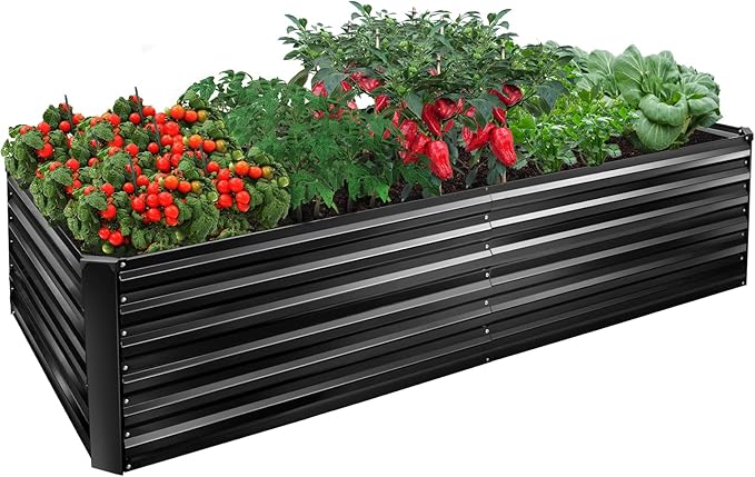 EDOSTORY Metal Raised Bed Garden Bed Kit, 8x4x2ft Tall Galvanized Planter Raised Garden Boxes Outdoor, Large Metal Raised Garden Beds for Flowers, Vegetables, Herbs-Ruum Studio Home