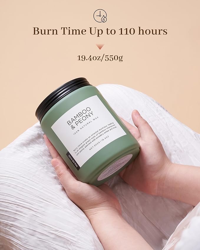 M&SENSE Bamboo Peony Spring Large Candles for Home Scented 19.4oz 110 Hour Long Lasting Burn Natural Organic Soy Candle Gifts for Women, Fresh Smelling Aromatherapy Gifts for Stress Relief-Ruum Studio Home