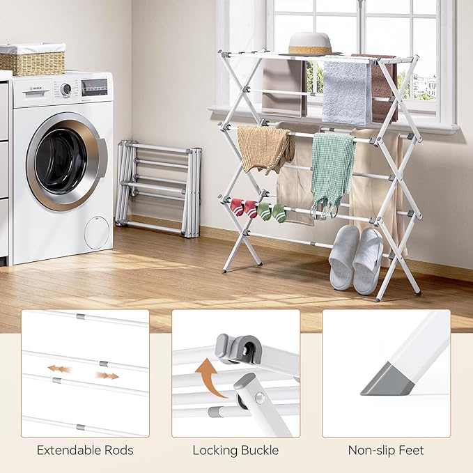 APEXCHASER Drying Rack Clothing, Clothes Drying Rack Foldable, Laundry Drying Rack Expandable, Small Clothe Hanger for Baby Clothes Towels Bibs, Socks, Clothes Airer for Indoor & Outdoor Use, White-Ruum Studio Home