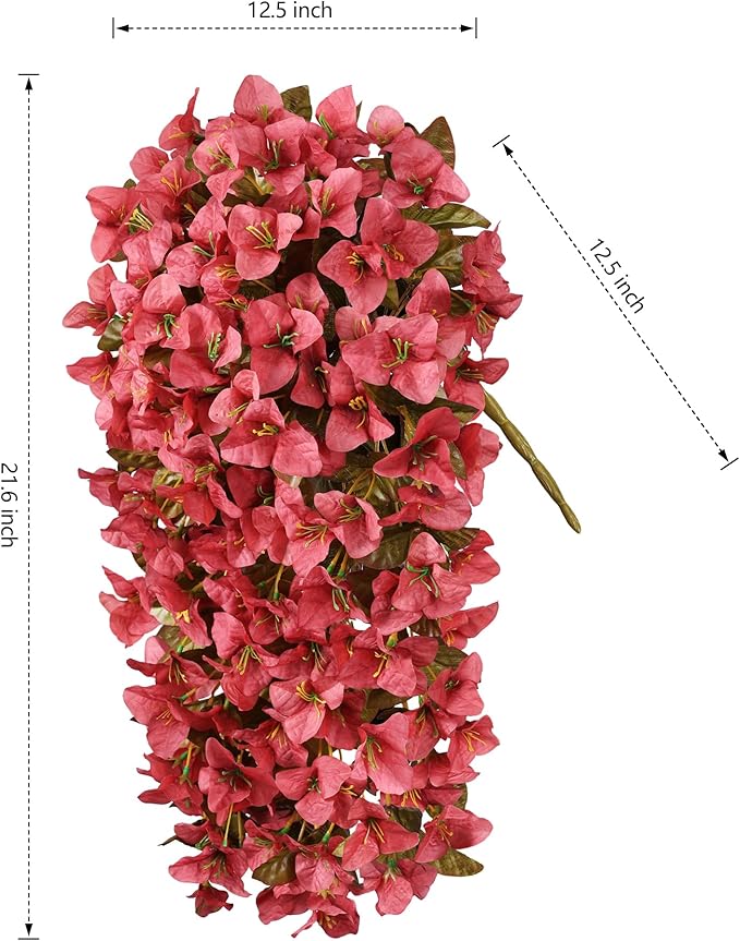 Bougainvillea Artificial Flowers Plants for Outdoors Outside Fall Autumn Decoration, 2 pcs Faux Silk Long Trailing Vines UV Resistant Look Real Red Fake Flowers for Front Door Porch Planter Urn Patio-Ruum Studio Home