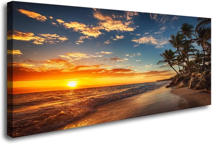 DZL Art S74750 Canvas Painting Print Paradise Tropical Island Beach with Palms Photograph Print Nature Pictures Wall Art Canvas Prints Painting for Living Room Bedroom Decor Office Wall Decor-Ruum Studio Home