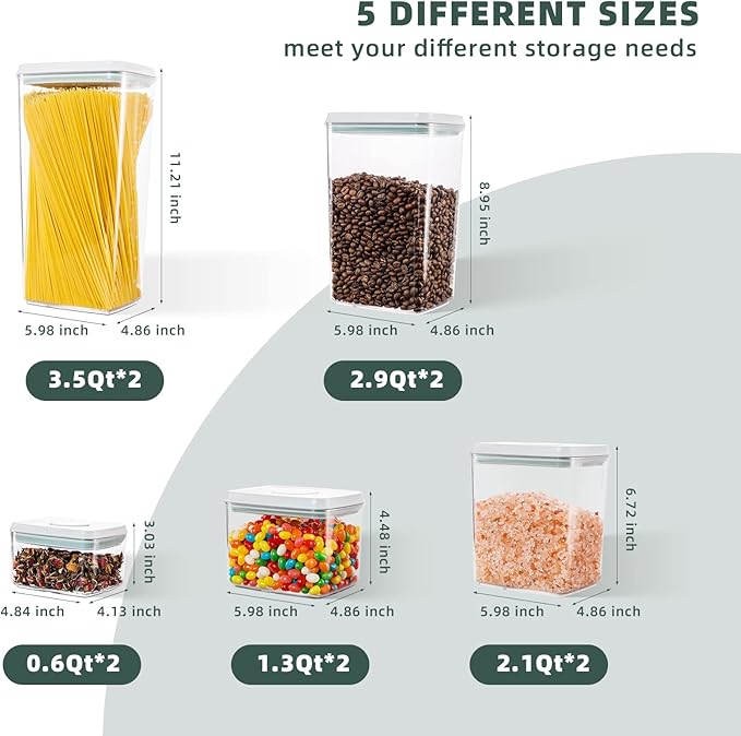 Airtight Pop Food Containers 10-Piece Set BPA-Free Stackable Air Tight Pantry Storage Containers Ideal for Storage Cereal Snack Flour Sugar Spaghetti-Ruum Studio Home