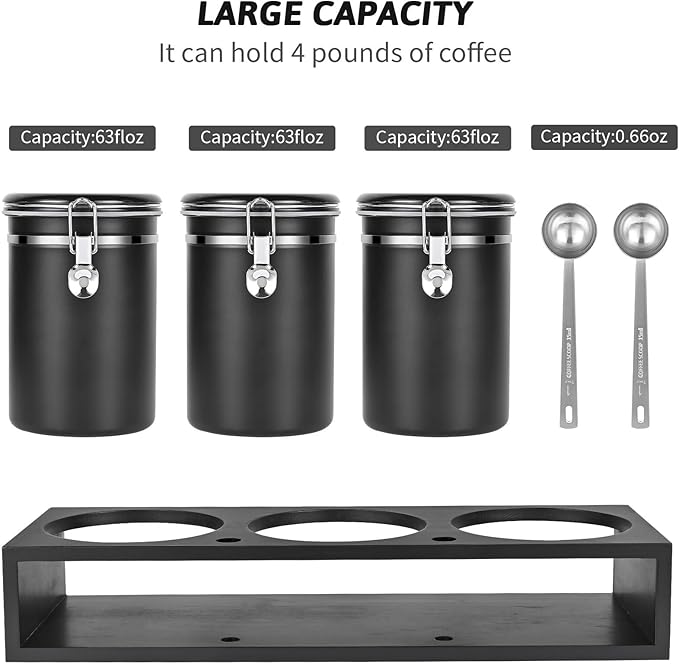 Yangbaga 3x63OZ Sugar Coffee Canisters with Shelf, 304 Stainless Steel Coffee Station Container for Ground Coffee Bean Storage with Airtight Locking Clamp&Scoop, Cereal Containers Storage for Kitchen-Ruum Studio Home