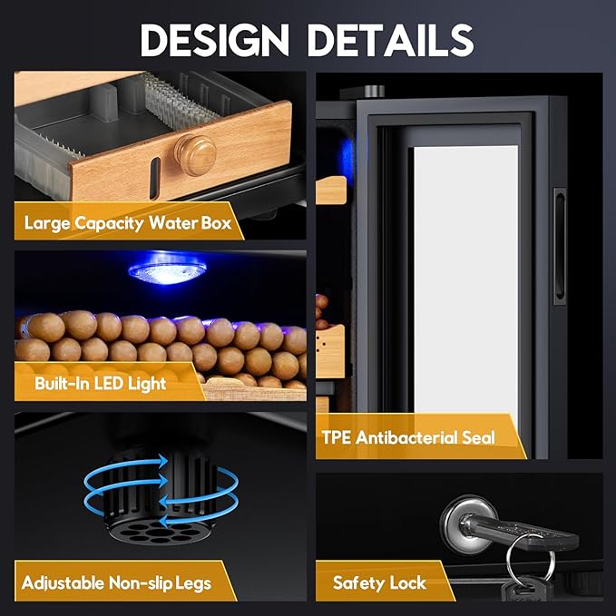 Electric Cigar Humidor Cabinet 25L, Tylza Electric Humidors for Cigars with Temp & Humidity Control, Digital Hygrometer, Lock, Refrigerator, Cigar Humidors with Cedar Wood Drawer Shelves, 170 Cigars-Ruum Studio Home