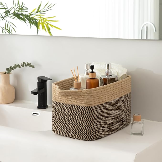 OIAHOMY 3 Pack Storage Basket for Organizing, 13''X9.85''X8.7'' Storage Bins,Woven Basket Basket with Handles, Toy Storage Basket Bin,Stylish Room Decor Basket, Yellow & Black-Ruum Studio Home