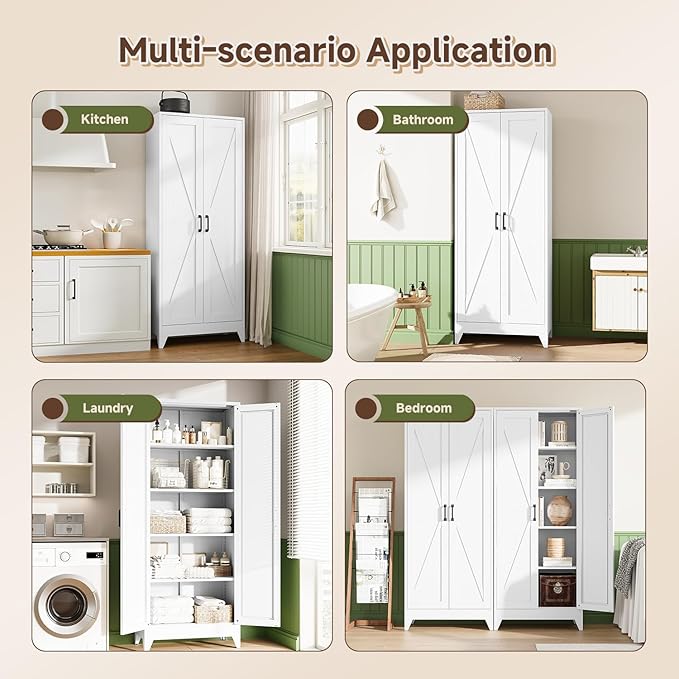 Letaya Storage Cabinet,75" H Metal Kitchen Pantry Cabinets with Doors and Adjustable Shelves,Pantry Organizers for for Cupboard/Office/Garage Room,White-Ruum Studio Home