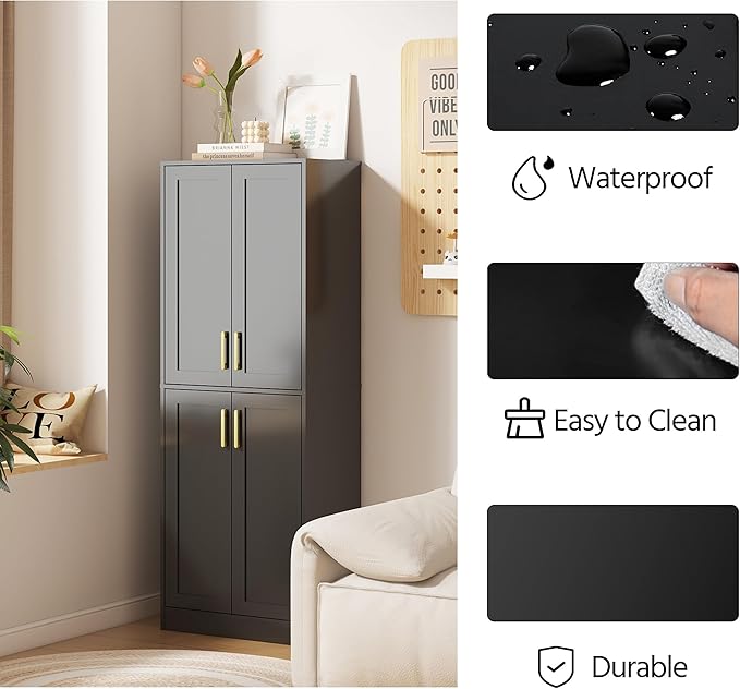 Tall Storage Cabinet with Doors & Shelf for Bathroom, Living Room, Entryway - Black-Ruum Studio Home
