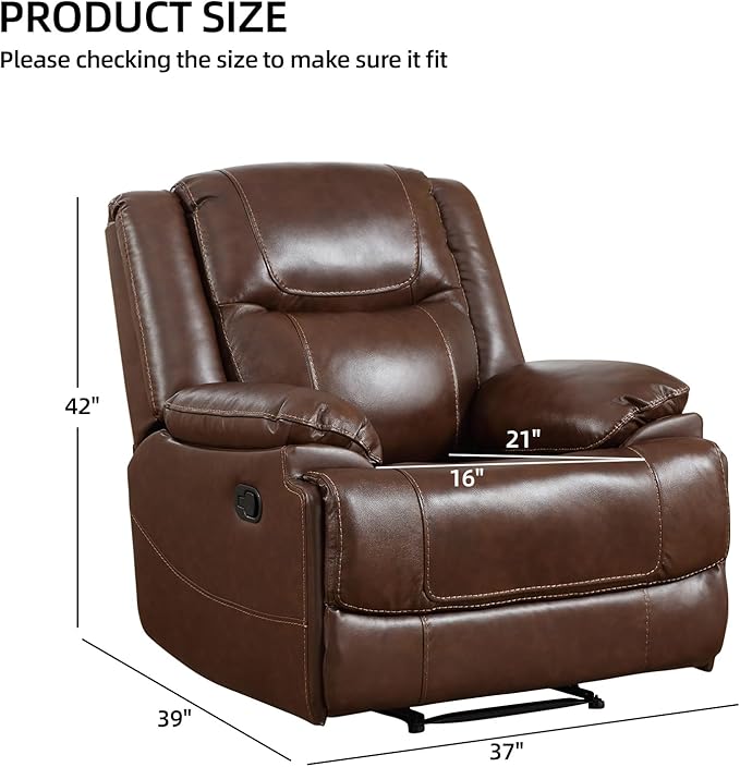 EBELLO Genuine Leather Manual Recliner Chair, Reclining Sofa Chair Couch for Living Room, Bedroom Furniture, Meeting Room, Brown-Ruum Studio Home