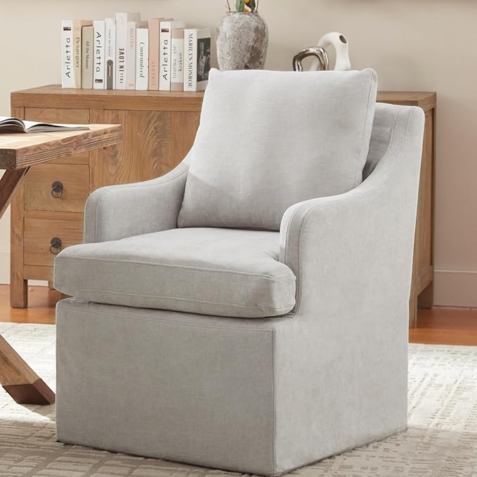 VKNOW Upholstered Dining Chairs, Modern Kitchen Chairs Dinner Chairs with 4 Casters, Linen Armchair for Bedroom Reading Room Living Room, Light Grey-Ruum Studio Home