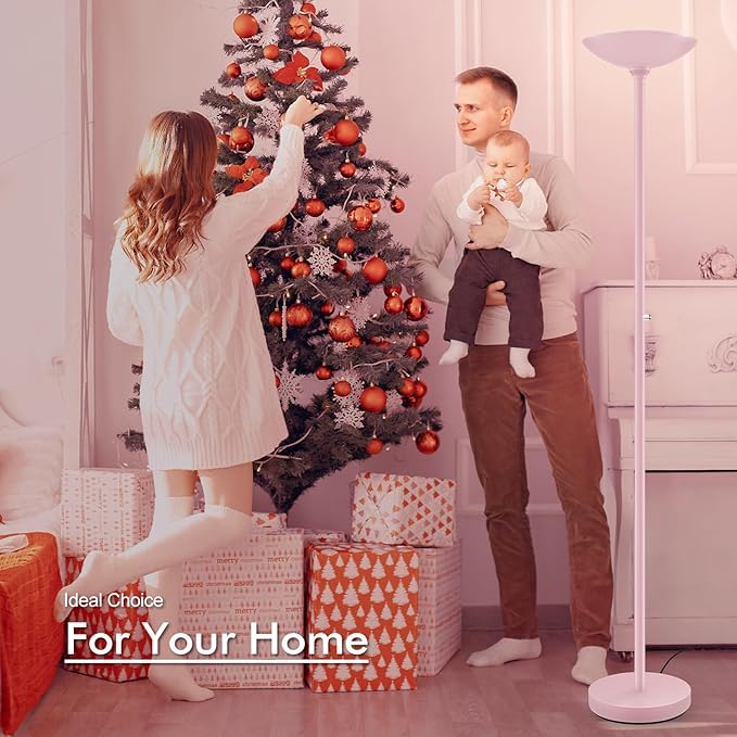 BoostArea Torchiere Floor Lamp Pink, 30W Super Bright LED Standing Lamp, 3000K Stepless Dimmable Pole Lamp with Rotary Switch, 71inch Tall Metal Modern Floor Lamps for Living Room,Bedroom,Home Decor-Ruum Studio Home