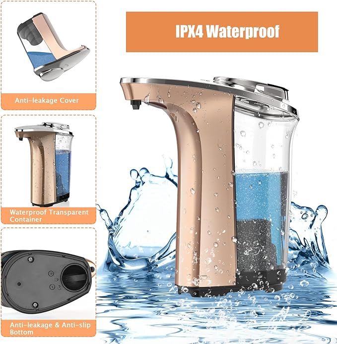 Automatic Soap Dispenser, PZOTRUF Touchless 17oz/500ml with Upgraded Infrared Sensor, 5 Adjustable Soap Dispensing Levels, Liquid Hand Soap Dispenser for Bathroom (Rose Gold)-Ruum Studio Home