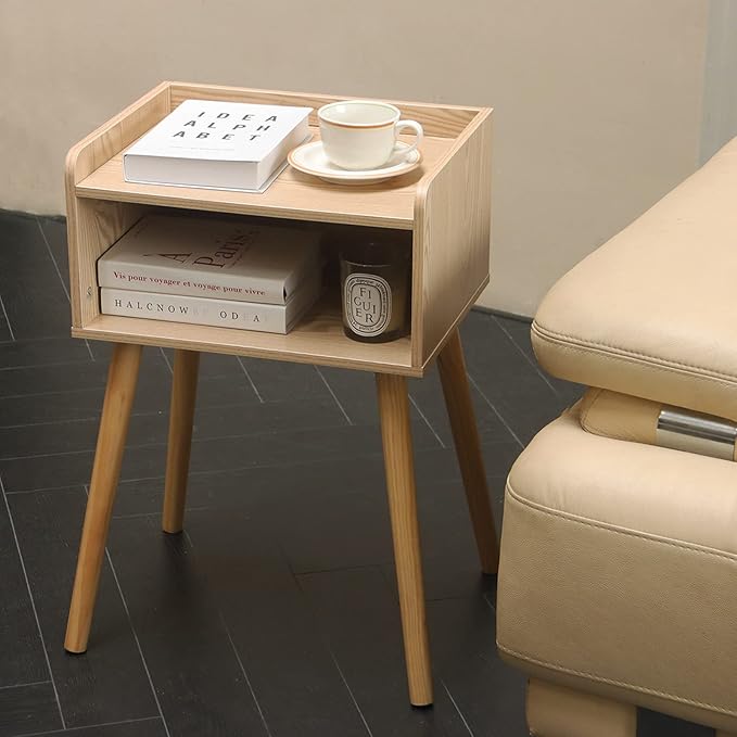 MaxSmeo Nightstand, Mid Century Modern Side Table Bedroom with Storage, Small End Bedside Table with Solid Wood Legs for Living Room, Office Small Spaces (Natural)-Ruum Studio Home