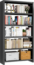 5 Tier Book Shelf, Metal Bookshelf, 69.3” Tall Black Bookcase, Free-Standing Industrial Bookshelves, Tools-Free Assembly Book Storage Organizer for Bedroom, Living Room, Office (Black)-Ruum Studio Home