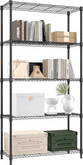 1250 lbs 5 Tier Shelf Metal Storage Shelves Shelving Wire Rack Heavy Duty Closet Organizers for Garage Kitchen Bathroom Laundry Black 13.8" D x 35.4" W x 68.5" H-Ruum Studio Home