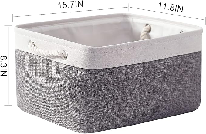 TheWarmHome Storage Basket for Organizing - 15.7x11.8x8.2 inch Large 3 Pack Collapsible Storage Bins for Shelves, Fabric Storage Cubes for Gift Closet Linen Organization (White & Grey)-Ruum Studio Home