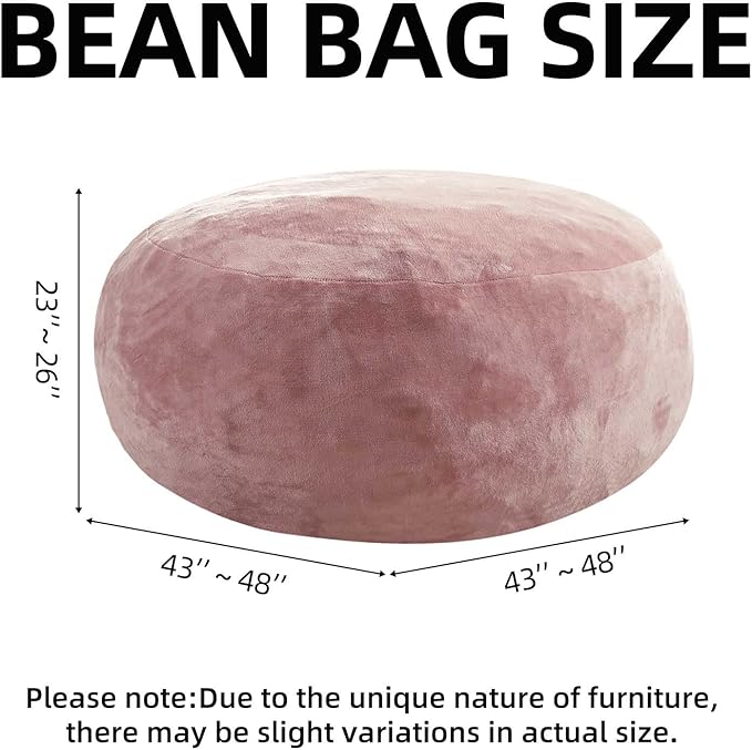 Bean Bag Chair 4Ft, Memory Foam Filled, Large Beanbag Chairs for Adults and Teens, Soft Sofa with Removable Flannel Cover, Round Couch for Living Room Bedroom College Dorm (Pink, 4FT-47×47"×24")-Ruum Studio Home