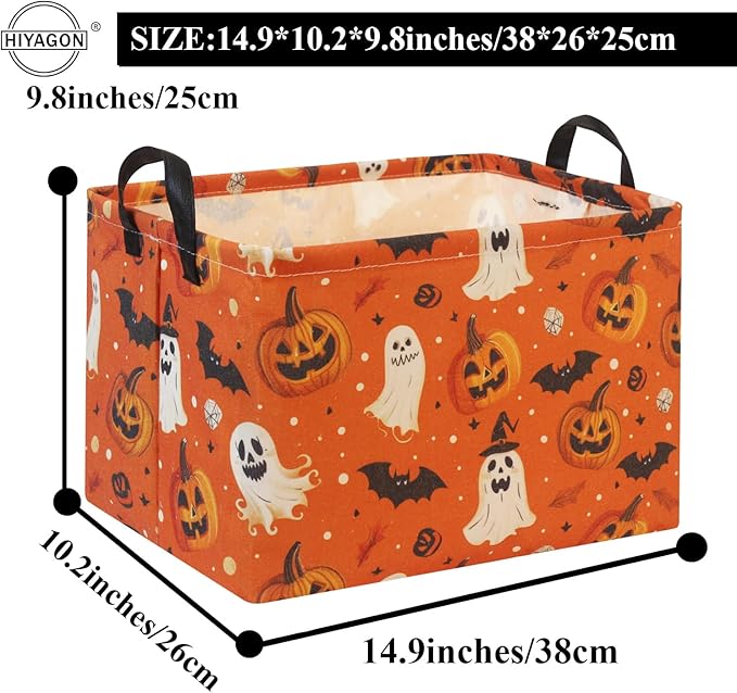 HIYAGON Halloween Basket Halloween Pumpkin Basket for Boys and Girls Trick or Treat Pumpkin Basket for Halloween Parties Cute Storage Bin Organizer Box Rectangular Room Decor(Halloween Pumpkin)-Ruum Studio Home
