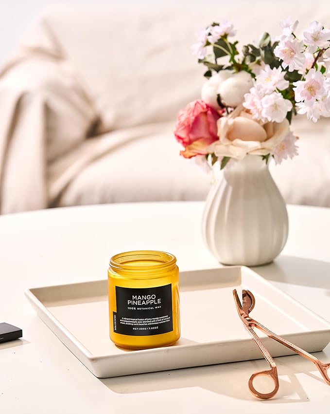 M&SENSE Mango Pineapple Tropical Scented Candle, 7.05oz Non Toxic Natural Soy Wax 50 Hours Long Lasting Burn Fruit Scent Summer Gifts for Housewarming, 2 Wick Aromatherapy Candle for Women Men-Ruum Studio Home