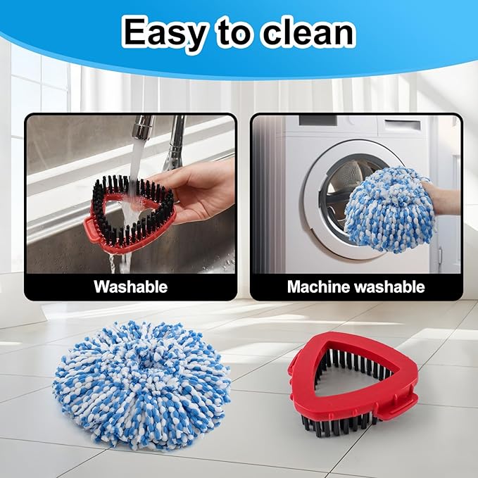 Spin Mop Head,Mop Handle,Base,Brush Compatible with Ocedar RinseClean 2 Tank Spin Mop System,2 Microfiber Spin Mops Replacement Head,4 Section Iron Mop Handle 30-58",Base and Scrub Brush Combo Set-Ruum Studio Home