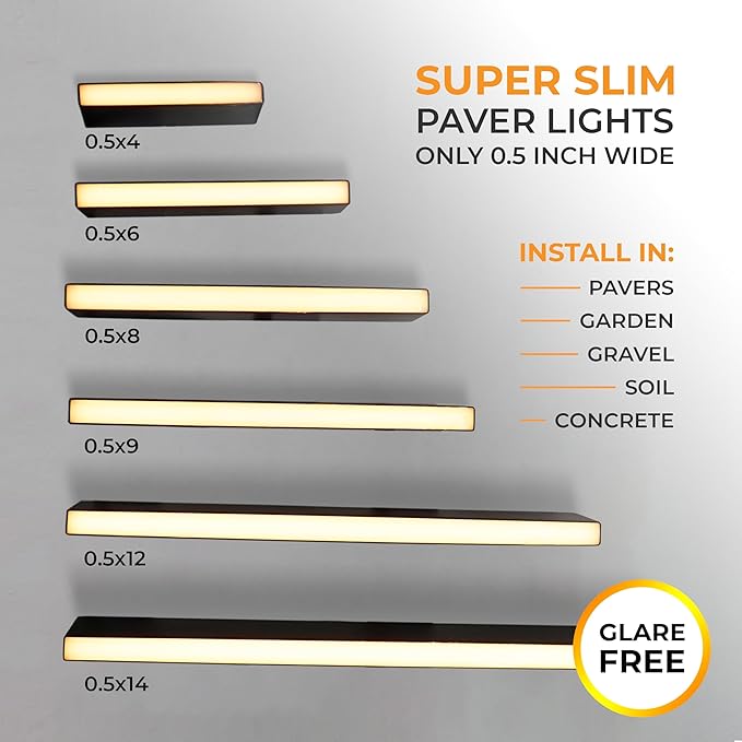 LUMENGY Paver Light Slim 0.5x18 Inch Glare-Free 2700K Warm White, Steel Brick Lighting for Pavers, Walls, Driveway & Pathway Borders, Waterproof IP67, 12V AC/DC Drive-Over Rated-Ruum Studio Home