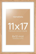 Homeforia 11x17 Wood Frame, High End Natural Oak 11x17 Light Wooden Picture Frame with Mat 8x12, 11 x 17 Poster Frames Matted to 8 by 12 Photo, 17x11 Hanging Frames, Tempered Glass, Wall Kit, Set of 1-Ruum Studio Home