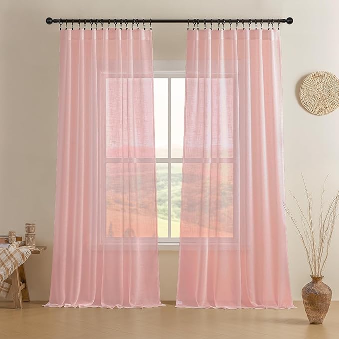 Joydeco Sheer Curtains 96 Inches Long, Beige Curtains for Living Room 2 Panels Set, Window Curtains Privacy Assured with Light Filtering(W52 x L96 Inch,Tapioca)-Ruum Studio Home