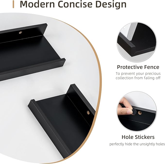 Picture Ledge Shelf, Wood Floating Shelves Set of 2, 36 inch Picture Ledge Shelves, Photo Ledge Nursery Book Shelves Wall Mounted for Living Room Kids' Room Bedroom, Color Black-Ruum Studio Home