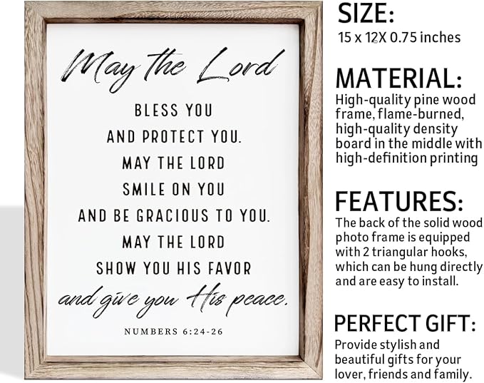 Christian Wooden Plaque, Bible Verse Scripture Decor, Framed Wall Plaque Signs 15 * 11.5 inches, Inspirational Christian Gift, May the Lord Bless You and Protect You Sign-Ruum Studio Home