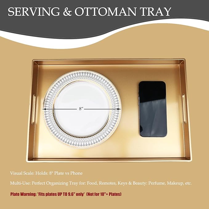 Spsyrine Gold Decorative Serving Tray with Handles, Elegant Plastic Coffee Table Tray for Ottoman, Living Room, Home Decor 15.6" X 10.2"-Ruum Studio Home