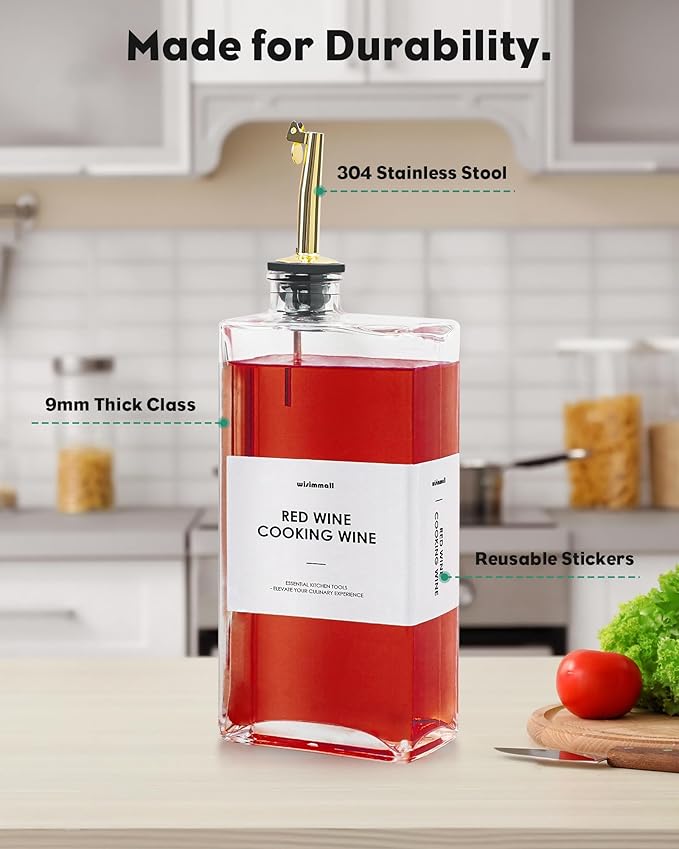 Olive Oil Dispenser For Kitchen, Glass Oil Bottle 500ML Oil And Vinegar Dispenser Set Of 4 with 4 Stainless Steel Pourers & 88 Labels, Soy Sauce Dispenser, Coffee Syrup Bottles-Ruum Studio Home