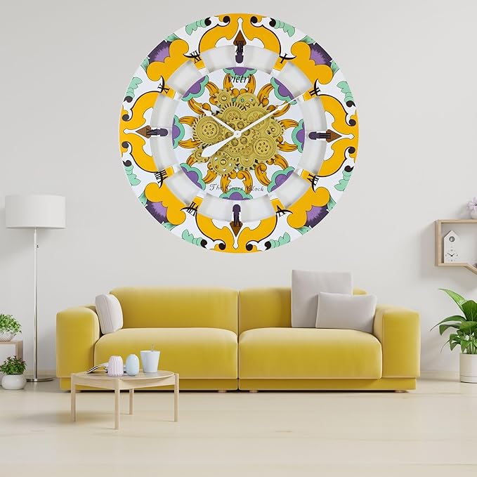 The Gears Clock Wall Clock Italy Collection with Moving Gears (Vietri, 36 inch Round)-Ruum Studio Home