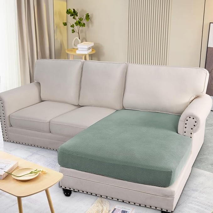 H.VERSAILTEX Super Stretch Individual Chaise Cover Sectional Couch Covers for L Shaped Sofa Both Left/Right Featuring Thick Jacquard Textured Twill Fabric (1 Piece Chaise Cover, Sage)-Ruum Studio Home