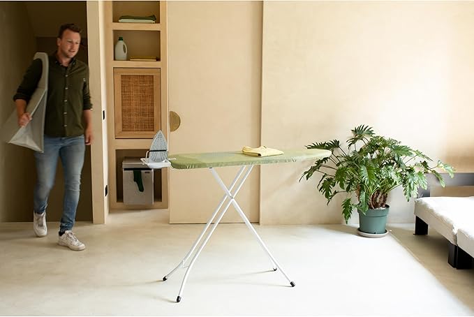 Brabantia Size A Compact Small Ironing Board (43x12 in) 7 Height Options, Adjustable Steam Iron Rest Holder (Calm Rustle) Non-Slip Feet, Anti-Collapse Child Locks-Ruum Studio Home
