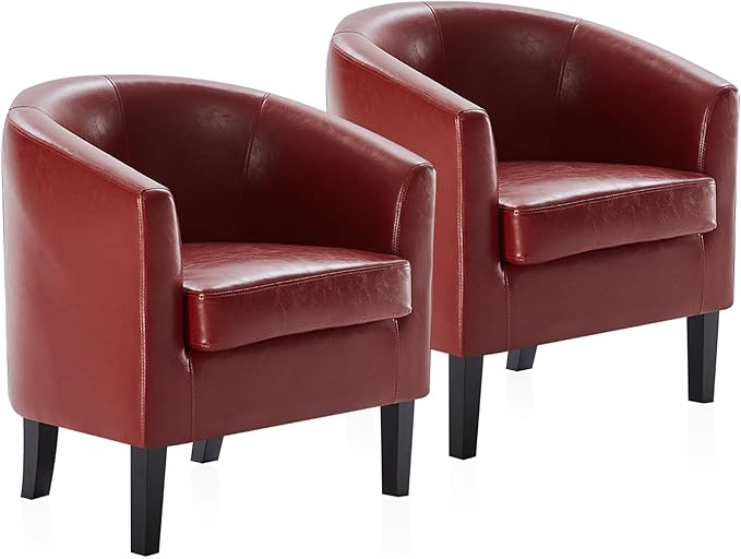 BELLEZE Accent Barrel Chair,Set of 2 Round Chair Club Tub Sofa Corner Chair with Flared Legs and Cozy Soft Padding for Living Room Bedroom Waiting Room - Red-Ruum Studio Home